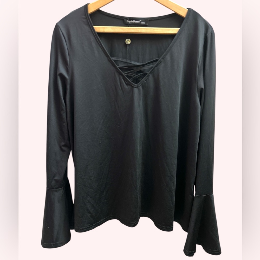 🍪 Style Dome Black Long Sleeve Top Flared Sleeves XXXL